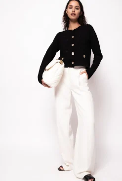 Tailleurs Et Ensembles|PINKO Cardigan Court En Jacquard Love Birds Noir Limousine