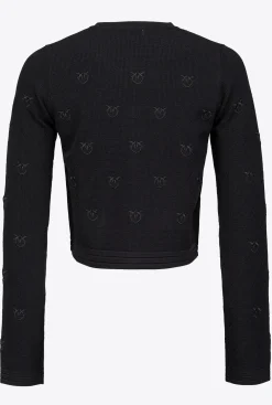 Tailleurs Et Ensembles|PINKO Cardigan Court En Jacquard Love Birds Noir Limousine