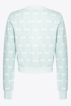 Tailleurs Et Ensembles|PINKO Cardigan Court Monogram Lurex Aigue-Marine/Blanc