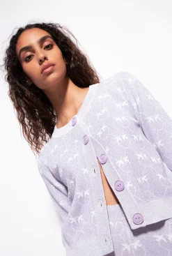 Tailleurs Et Ensembles|PINKO Cardigan Court Monogram Lurex Lilas/Blanc