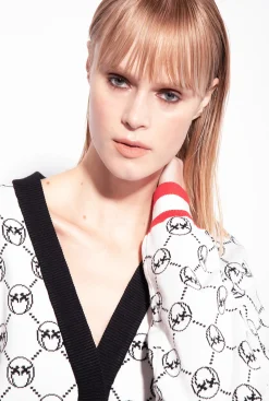 Pièces En Maille|PINKO Cardigan En Jacquard Monogram A Broderie Cerises Multi. Blanc/Noir/Rouge