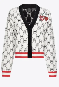 Pièces En Maille|PINKO Cardigan En Jacquard Monogram A Broderie Cerises Multi. Blanc/Noir/Rouge