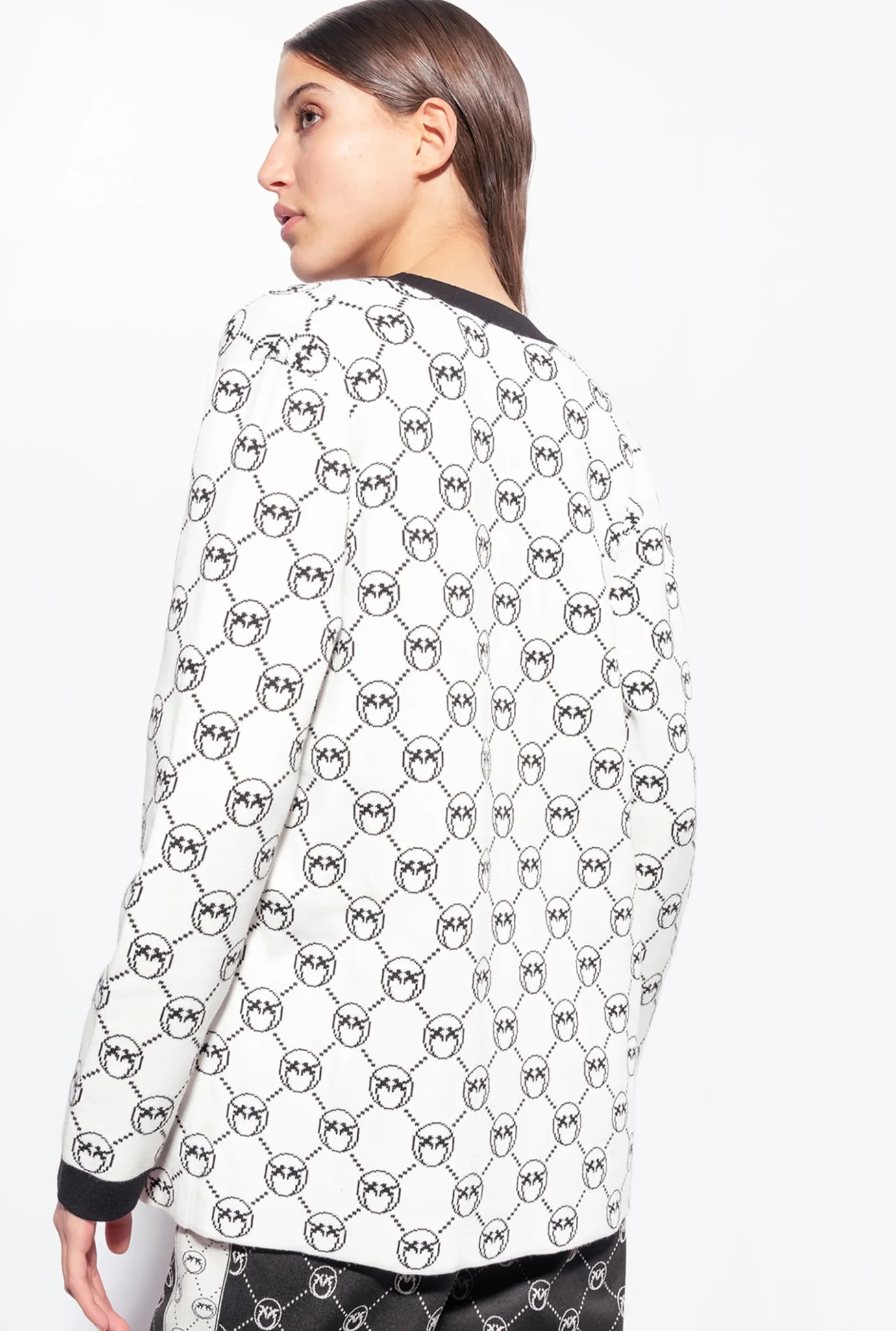 Tailleurs Et Ensembles|PINKO Cardigan En Jacquard Monogram Multi. Blanc/Noir/Rouge