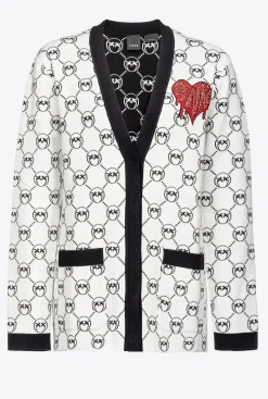Tailleurs Et Ensembles|PINKO Cardigan En Jacquard Monogram Multi. Blanc/Noir/Rouge