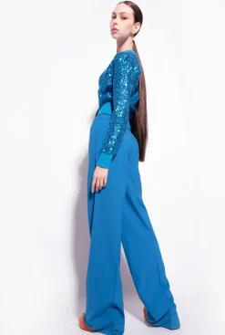 Tailleurs Et Ensembles|PINKO Cardigan Entierement Paillete Bleu Directoire