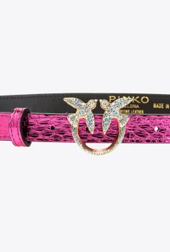 Ceintures|PINKO Ceinture Fine En Reptile Lame Galleria Fuchsia-Or Brillant