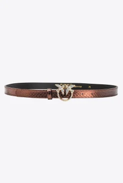 Ceintures|PINKO Ceinture Fine En Reptile Lame Galleria Marron Clair-Or Brillant