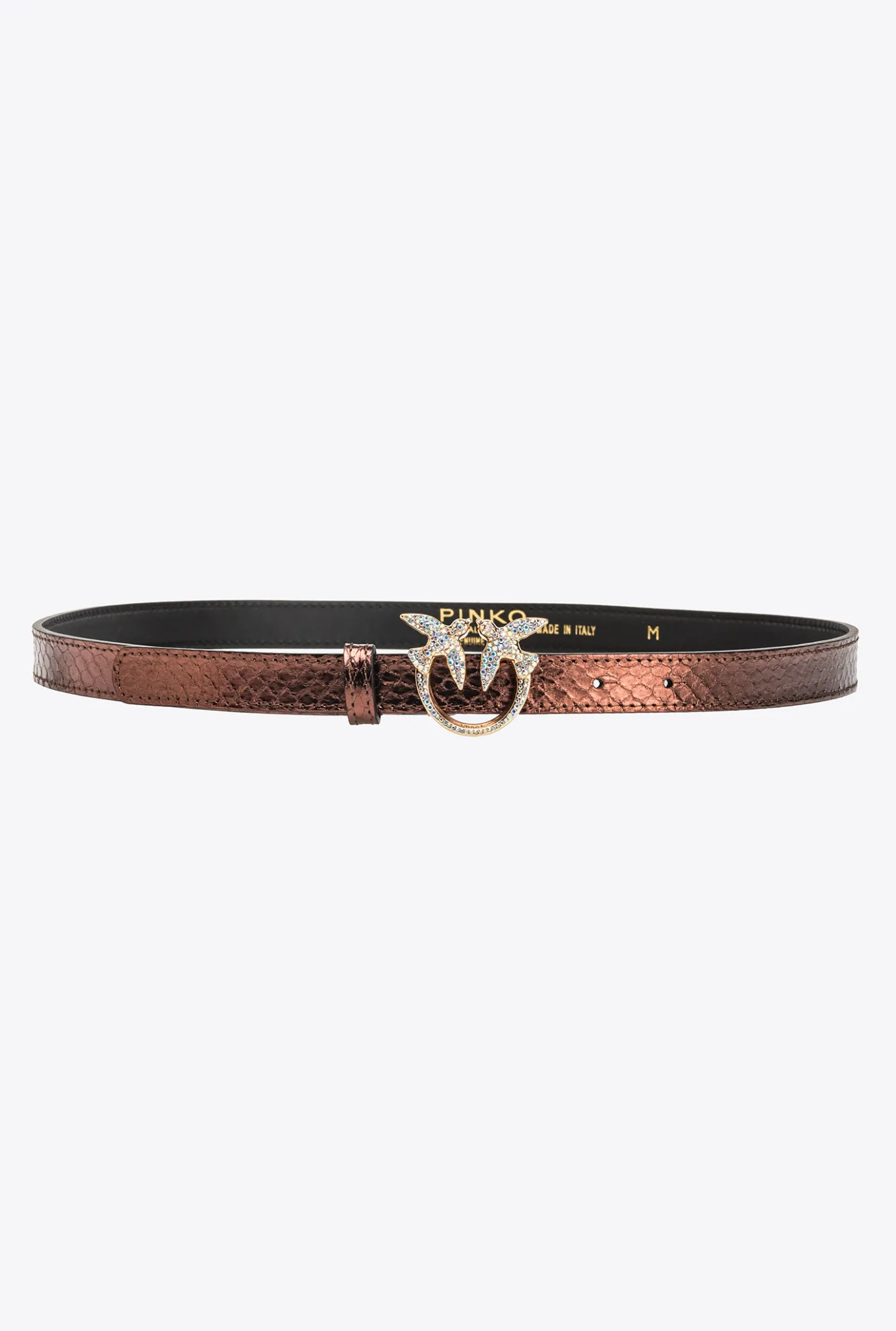 Ceintures|PINKO Ceinture Fine En Reptile Lame Galleria Marron Clair-Or Brillant