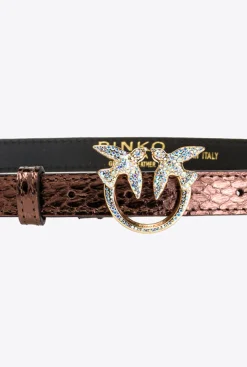 Ceintures|PINKO Ceinture Fine En Reptile Lame Galleria Violet-Or Brillant