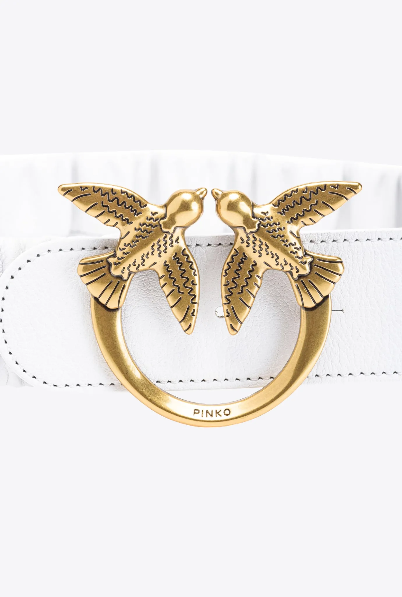 Ceintures|PINKO Ceinture Froncee Love Birds Blanc+Blanc-Or Antique