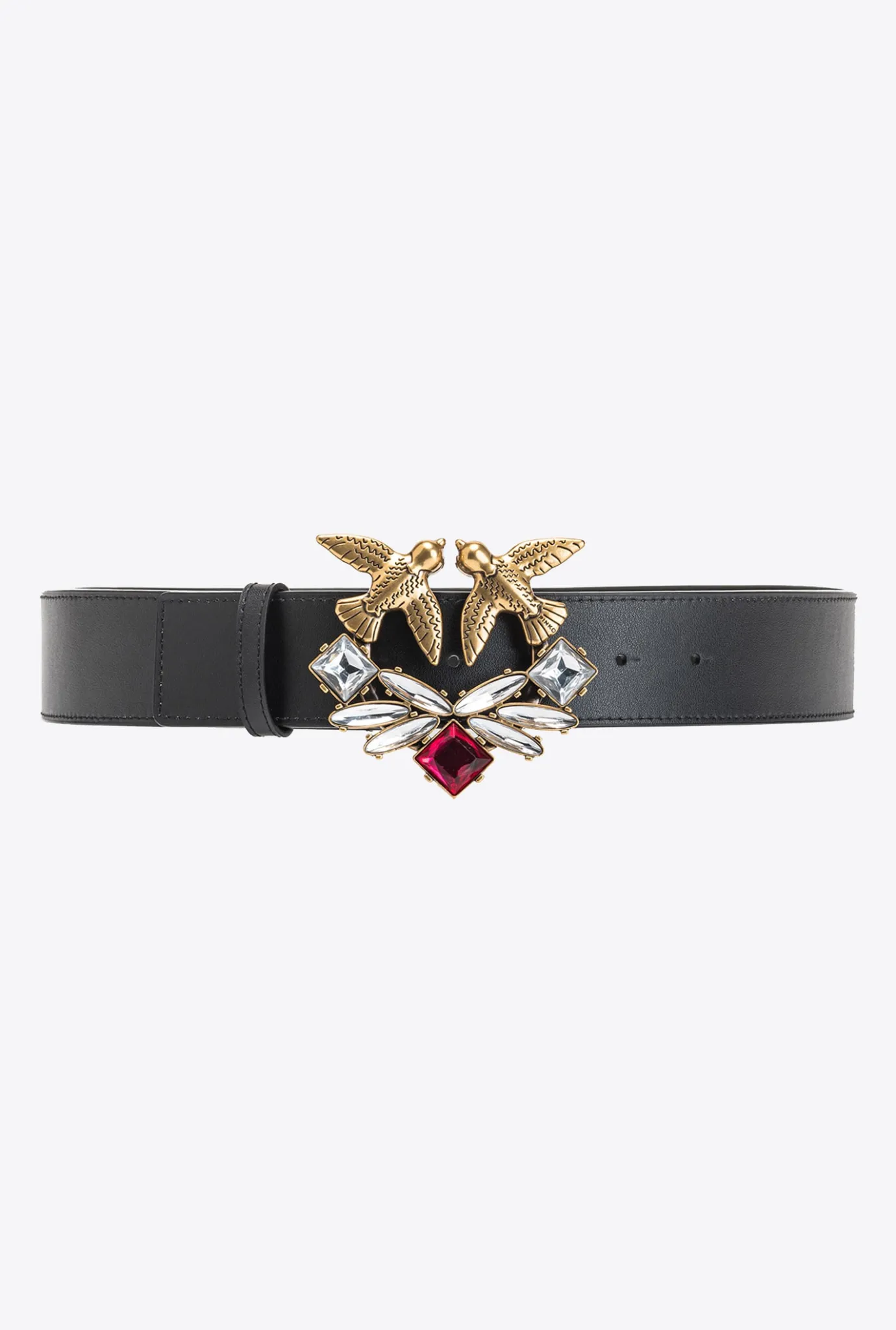Ceintures|PINKO Ceinture Large Love Birds En Cuir Avec Bijoux Noir-Vieil Or