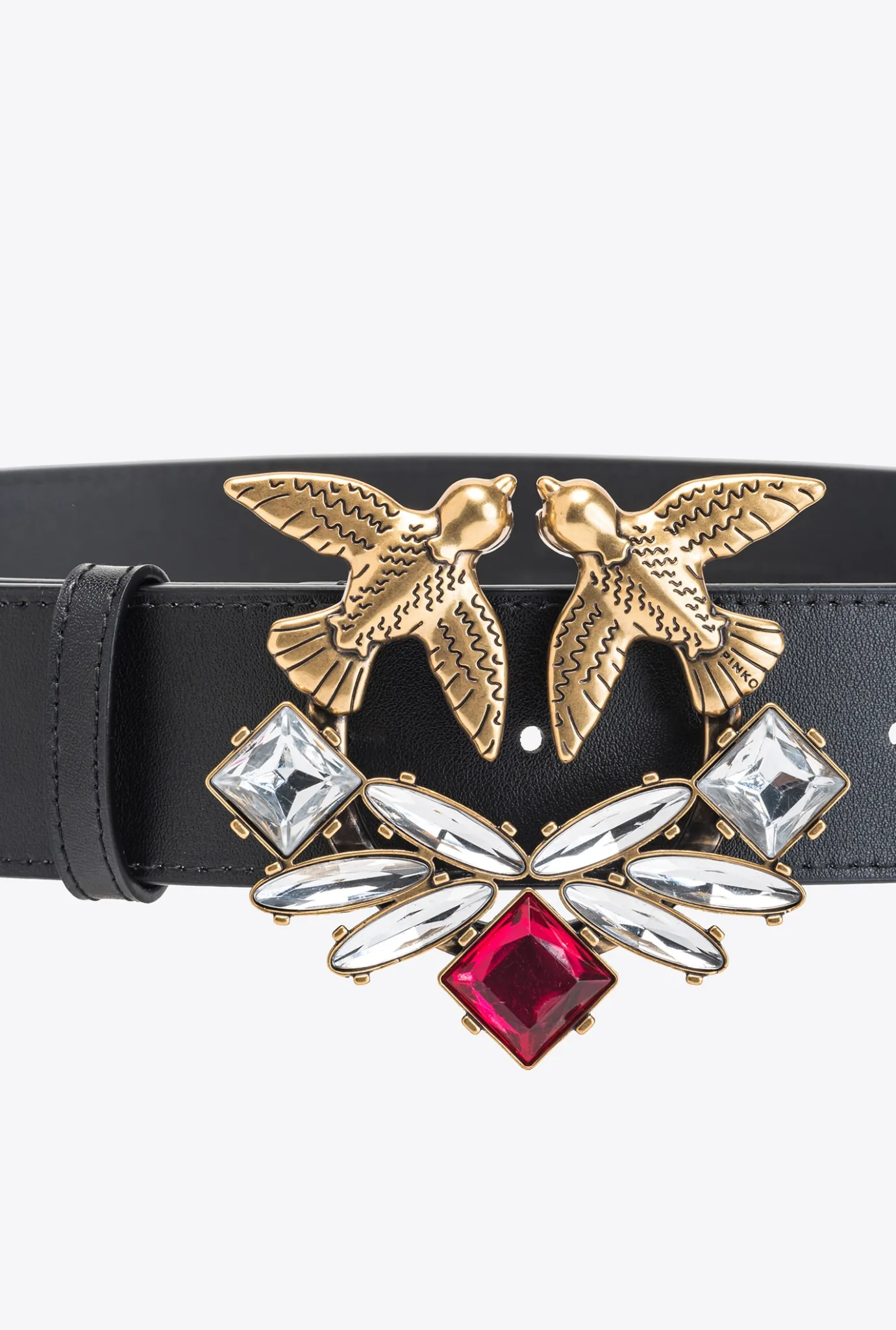Ceintures|PINKO Ceinture Large Love Birds En Cuir Avec Bijoux Noir-Vieil Or