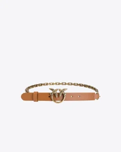 Ceintures|PINKO Ceinture Love Birds A Chaine Cognac-Or Antique