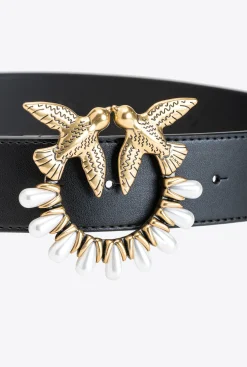 Ceintures|PINKO Ceinture Love Birds A Perles Noir-Vieil Or