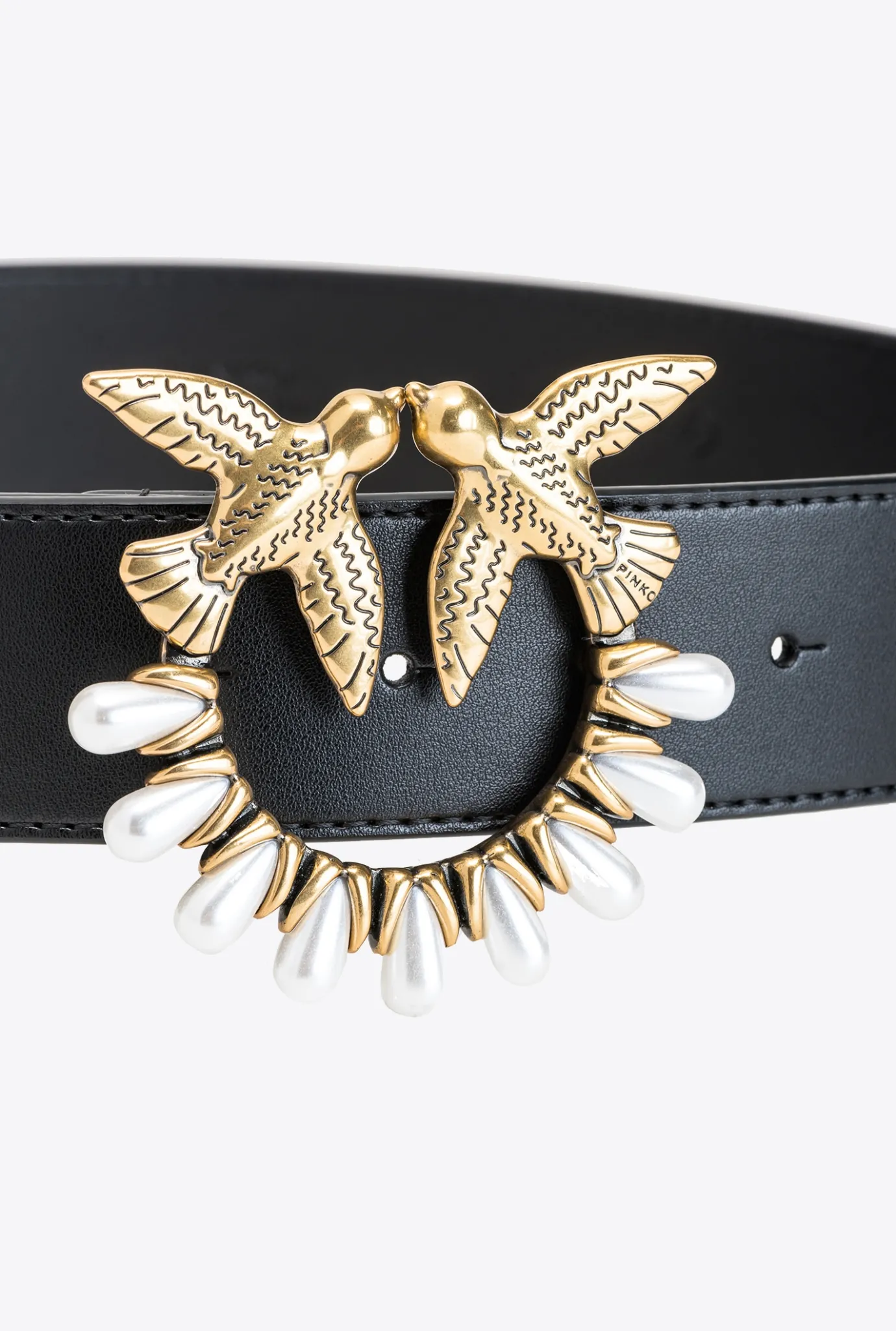 Ceintures|PINKO Ceinture Love Birds A Perles Noir-Vieil Or