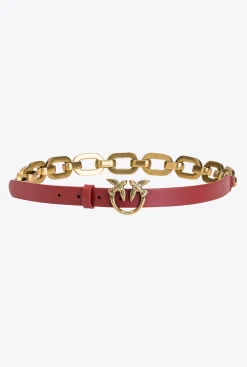 Ceintures|PINKO Ceinture Love Birds Avec Macro Chaine Rouge Rubis-Or Antique