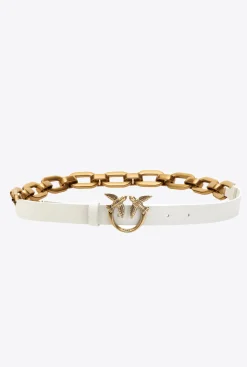 Ceintures|PINKO Ceinture Love Birds Avec Macro Chaine Beige G. Lame-Or Antique