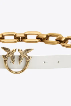 Ceintures|PINKO Ceinture Love Birds Avec Macro Chaine Beige G. Lame-Or Antique