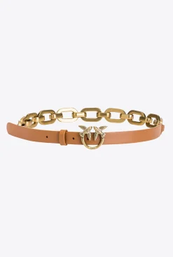 Ceintures|PINKO Ceinture Love Birds Avec Macro Chaine Cognac-Or Antique