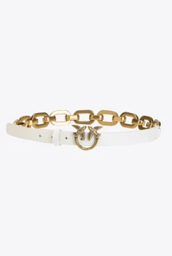 Ceintures|PINKO Ceinture Love Birds Avec Macro Chaine Blanc+Blanc-Or Antique