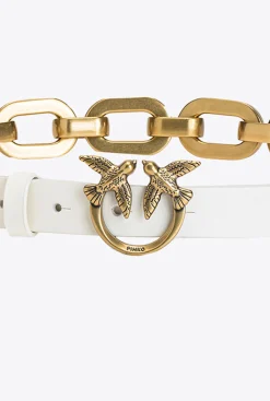 Ceintures|PINKO Ceinture Love Birds Avec Macro Chaine Blanc+Blanc-Or Antique