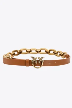 Ceintures|PINKO Ceinture Love Birds Avec Macro Chaine Cognac-Or Antique