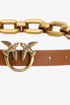 Ceintures|PINKO Ceinture Love Birds Avec Macro Chaine Cognac-Or Antique