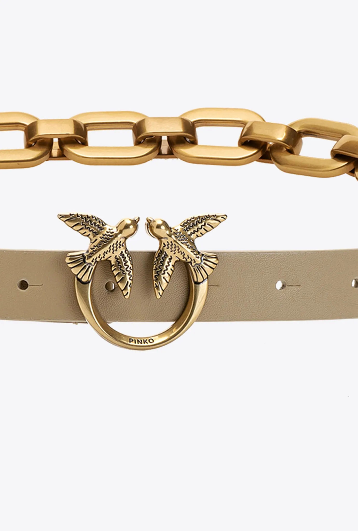 Ceintures|PINKO Ceinture Love Birds Avec Macro Chaine Sable-Or Antique