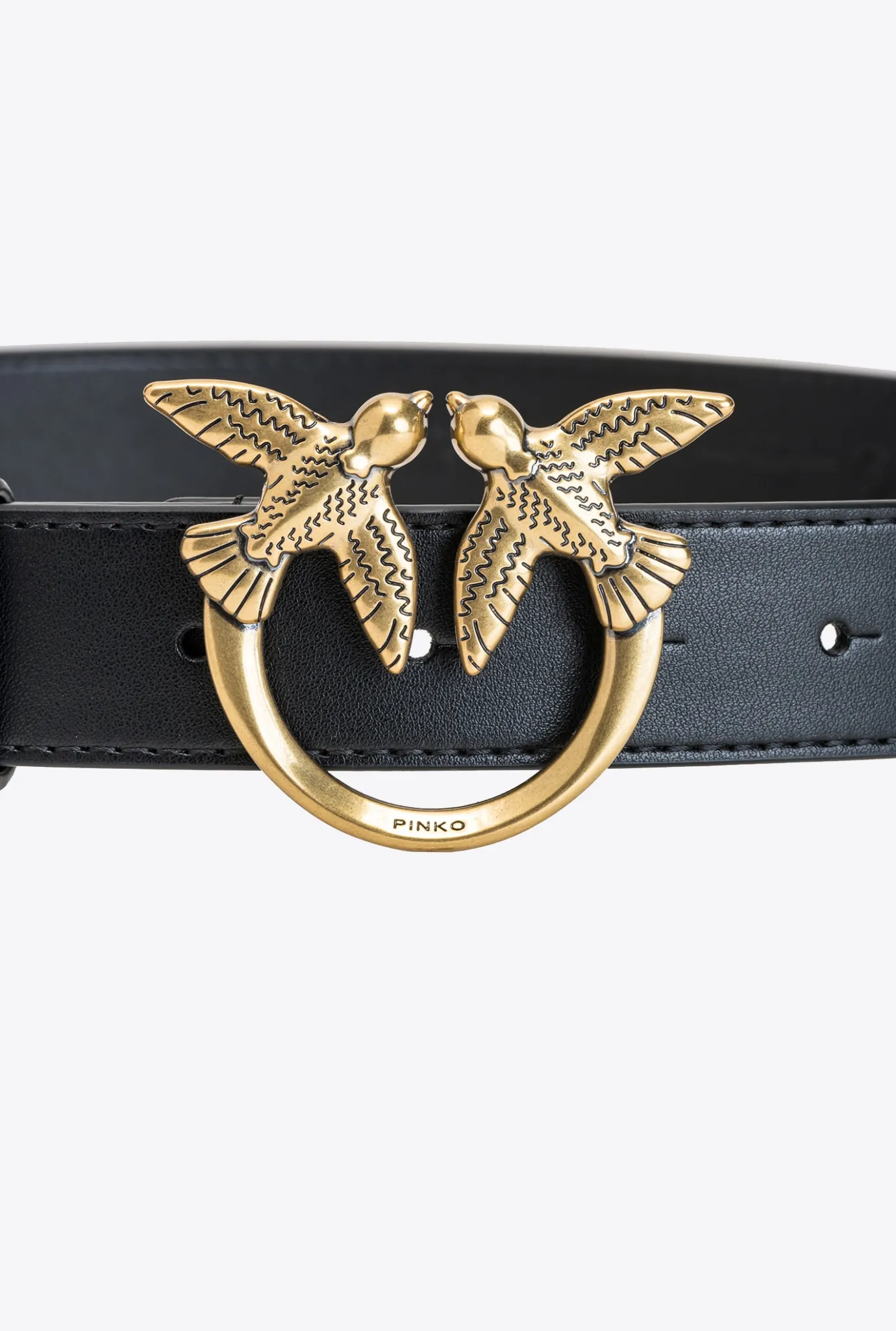 Ceintures|PINKO Ceinture Love Birds En Cuir Noir-Vieil Or