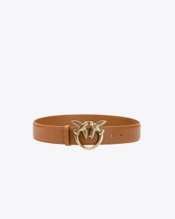 Ceintures|PINKO Ceinture Love Birds En Cuir Cognac-Or Antique