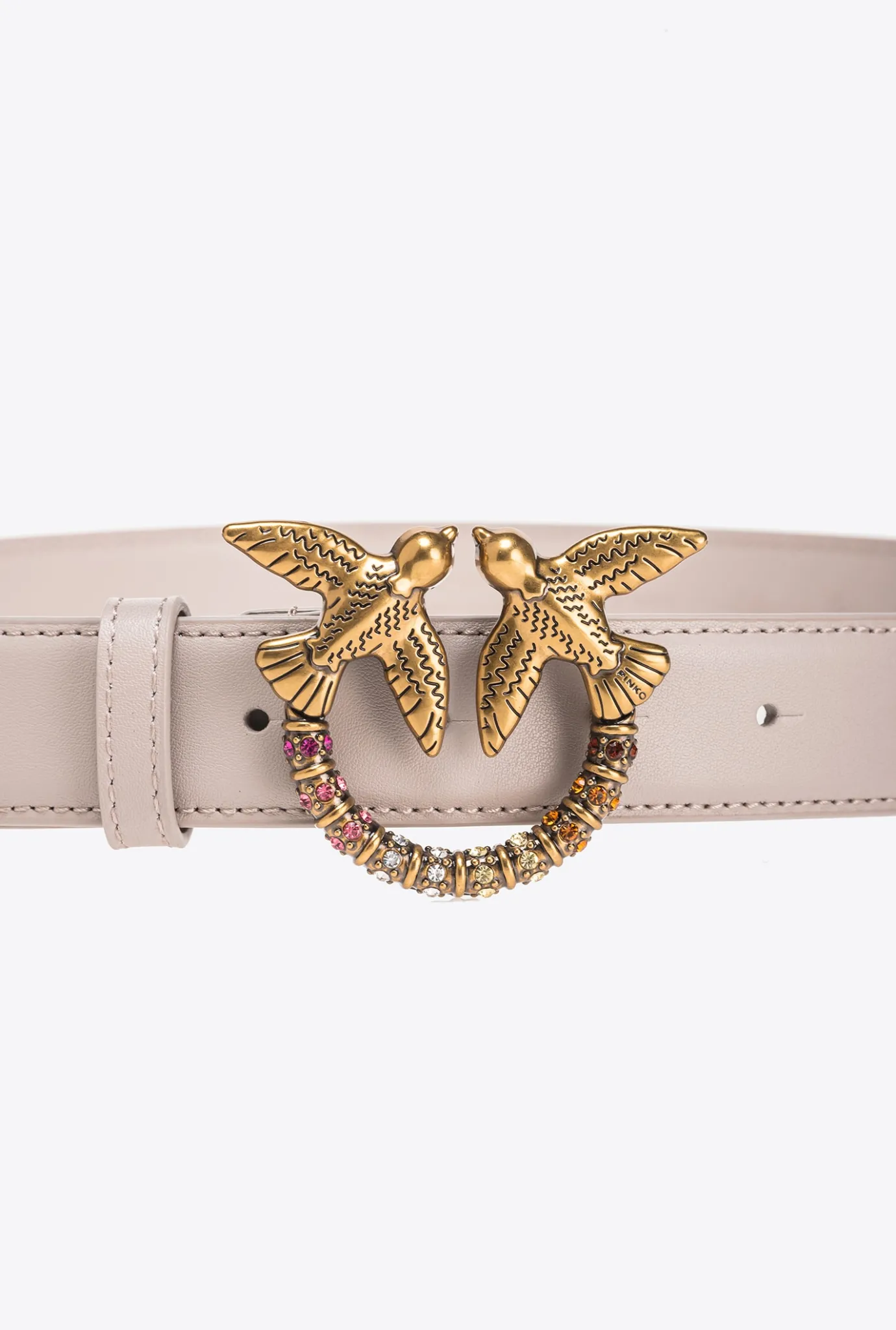 Ceintures|PINKO Ceinture Love Birds En Cuir Gris Manchot-Or Antique