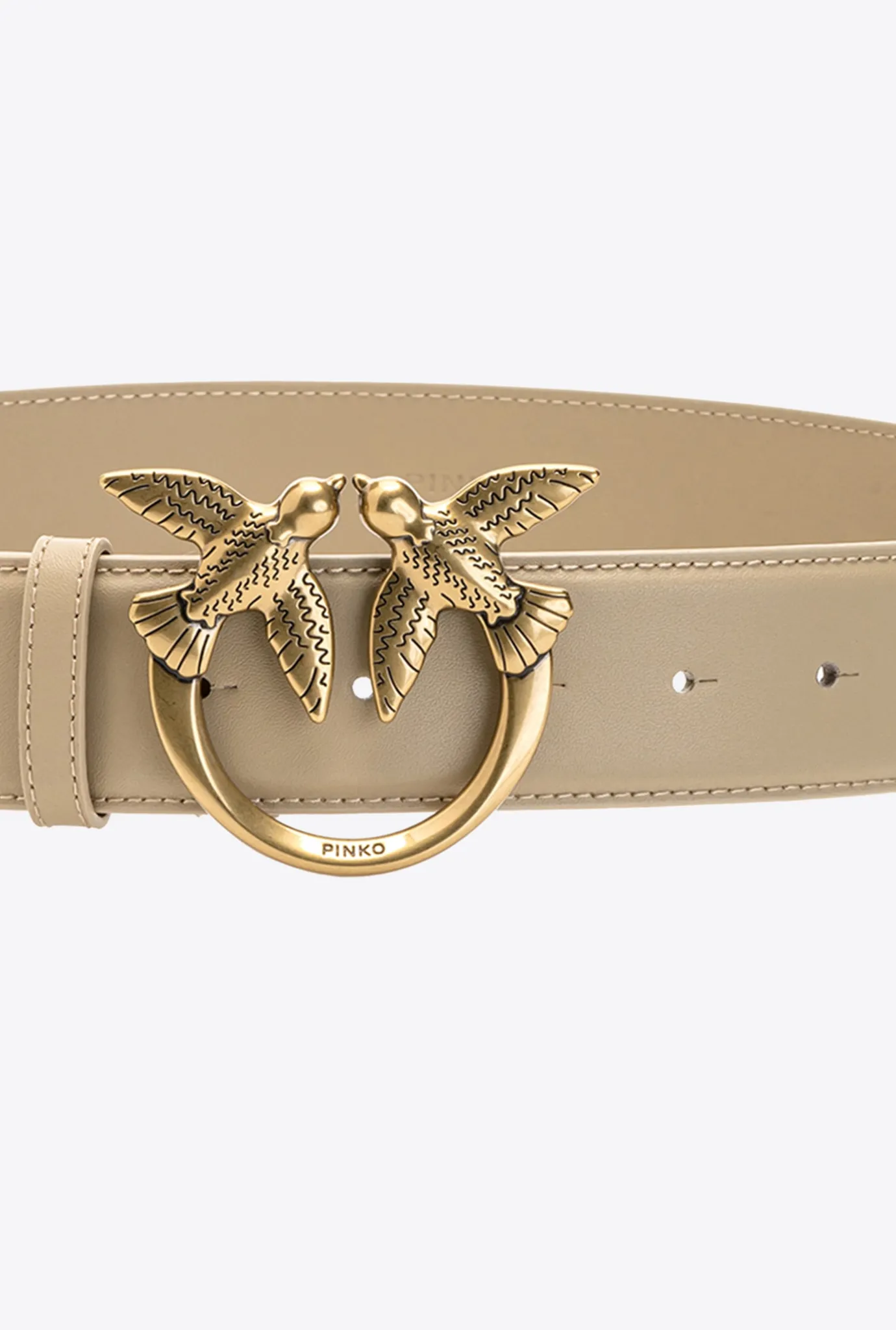 Ceintures|PINKO Ceinture Love Birds En Cuir Sable-Or Antique