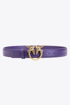 Ceintures|PINKO Ceinture Love Birds En Cuir Violet Frangipanier-Or Antique