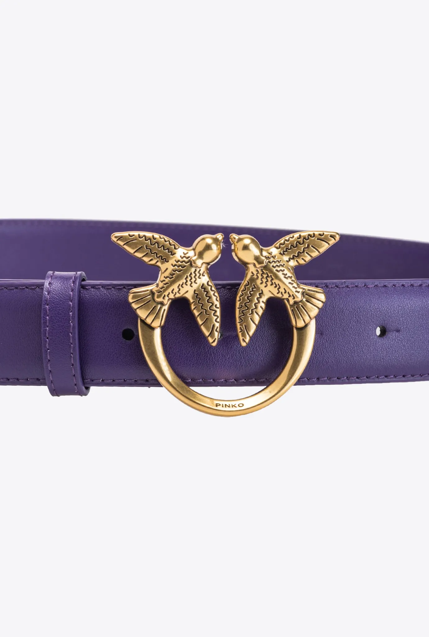 Ceintures|PINKO Ceinture Love Birds En Cuir Violet Frangipanier-Or Antique