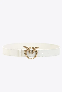 Ceintures|PINKO Ceinture Love Birds En Cuir Beige G. Lame-Or Antique