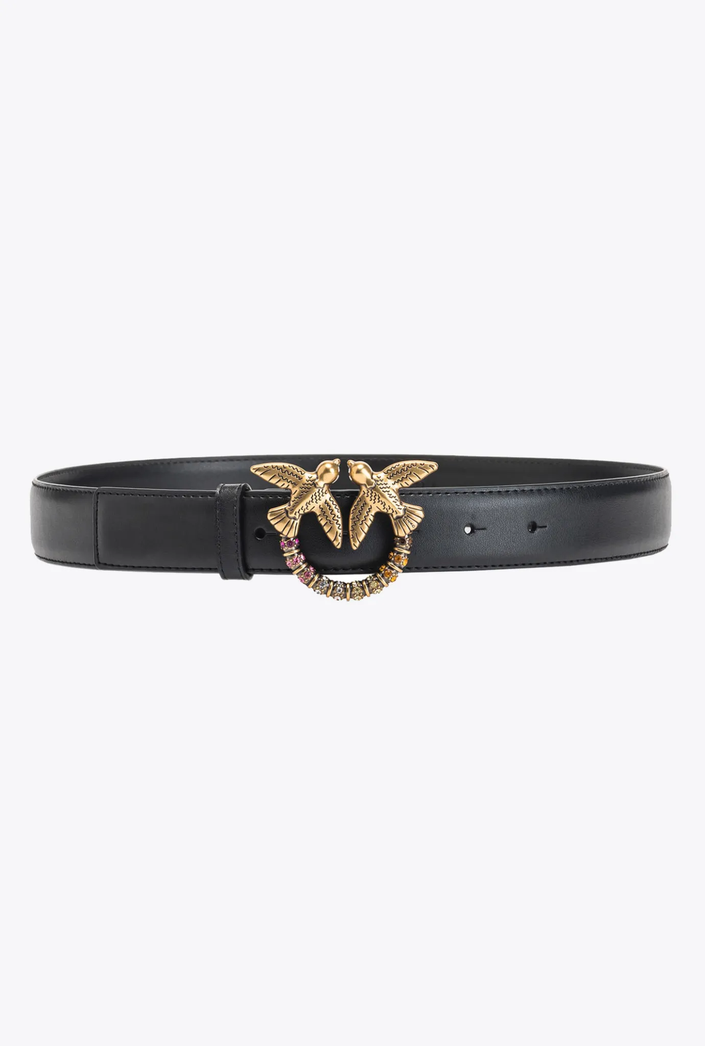 Ceintures|PINKO Ceinture Love Birds En Cuir Noir-Vieil Or