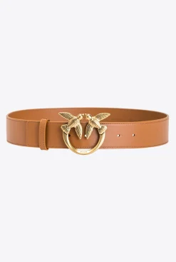 Ceintures|PINKO Ceinture Love Birds En Cuir Cognac-Or Antique