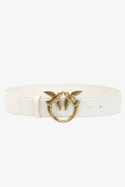 Ceintures|PINKO Ceinture Love Birds En Cuir Beige G. Lame-Or Antique