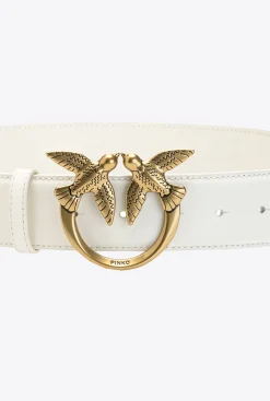 Ceintures|PINKO Ceinture Love Birds En Cuir Beige G. Lame-Or Antique