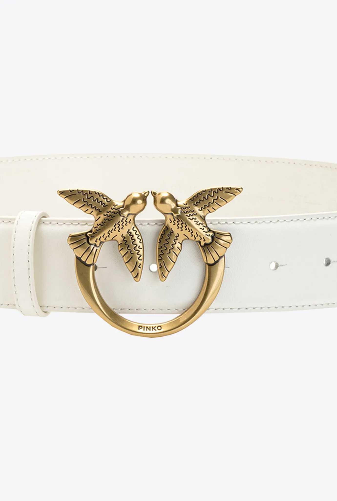 Ceintures|PINKO Ceinture Love Birds En Cuir Beige G. Lame-Or Antique