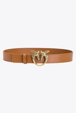 Ceintures|PINKO Ceinture Love Birds En Cuir Cognac-Or Antique