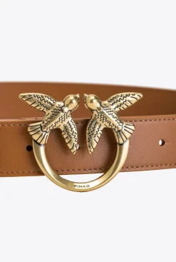 Ceintures|PINKO Ceinture Love Birds En Cuir Cognac-Or Antique