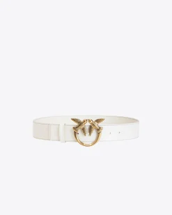 Ceintures|PINKO Ceinture Love Birds En Cuir Blanc+Blanc-Or Antique