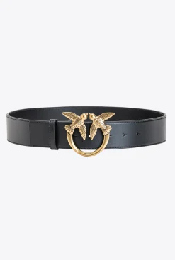 Ceintures|PINKO Ceinture Love Birds En Cuir Noir-Vieil Or