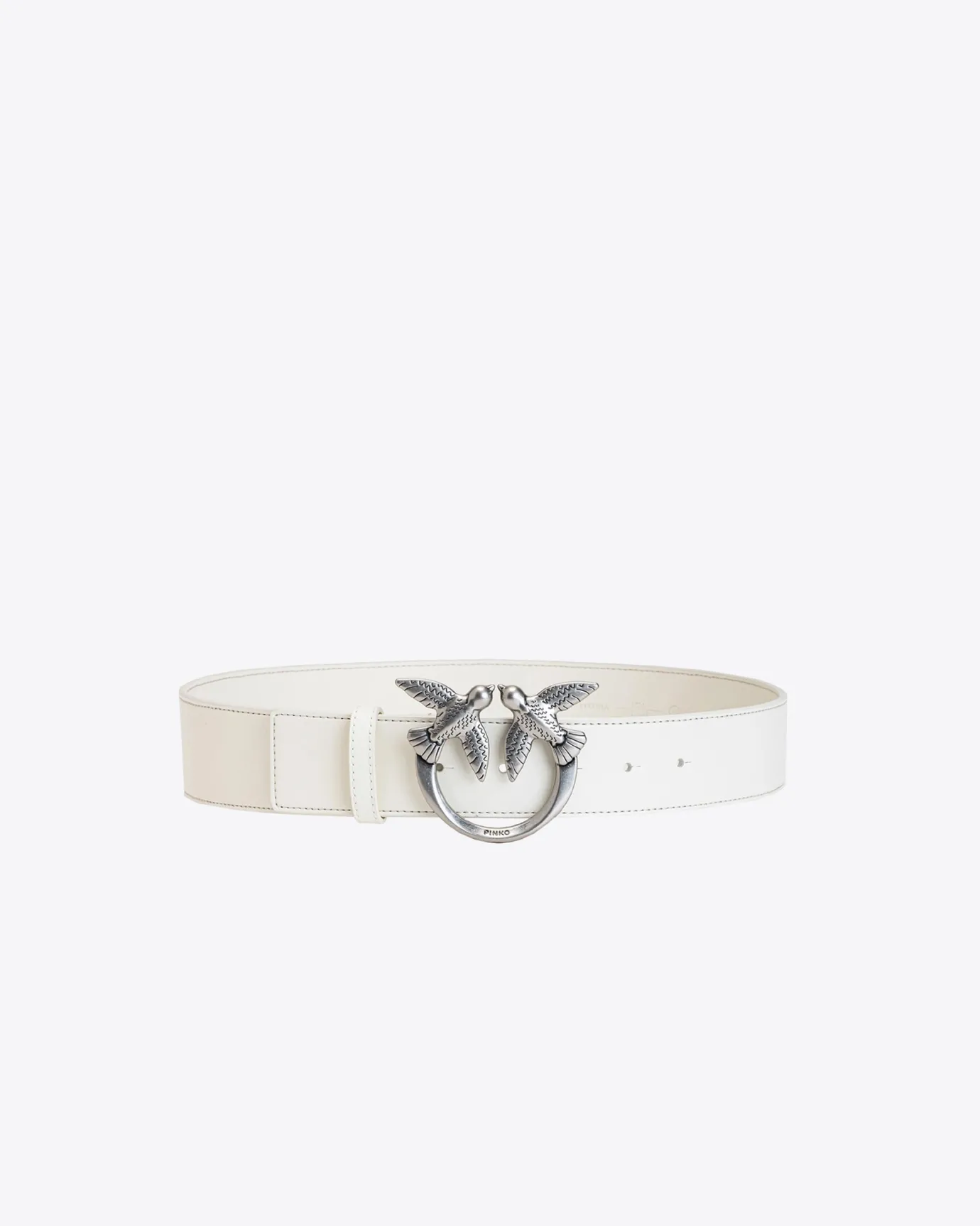 Ceintures|PINKO Ceinture Love Birds En Cuir Blanc+Blanc-Vieil Argent