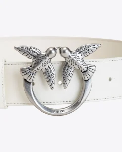 Ceintures|PINKO Ceinture Love Birds En Cuir Blanc+Blanc-Vieil Argent
