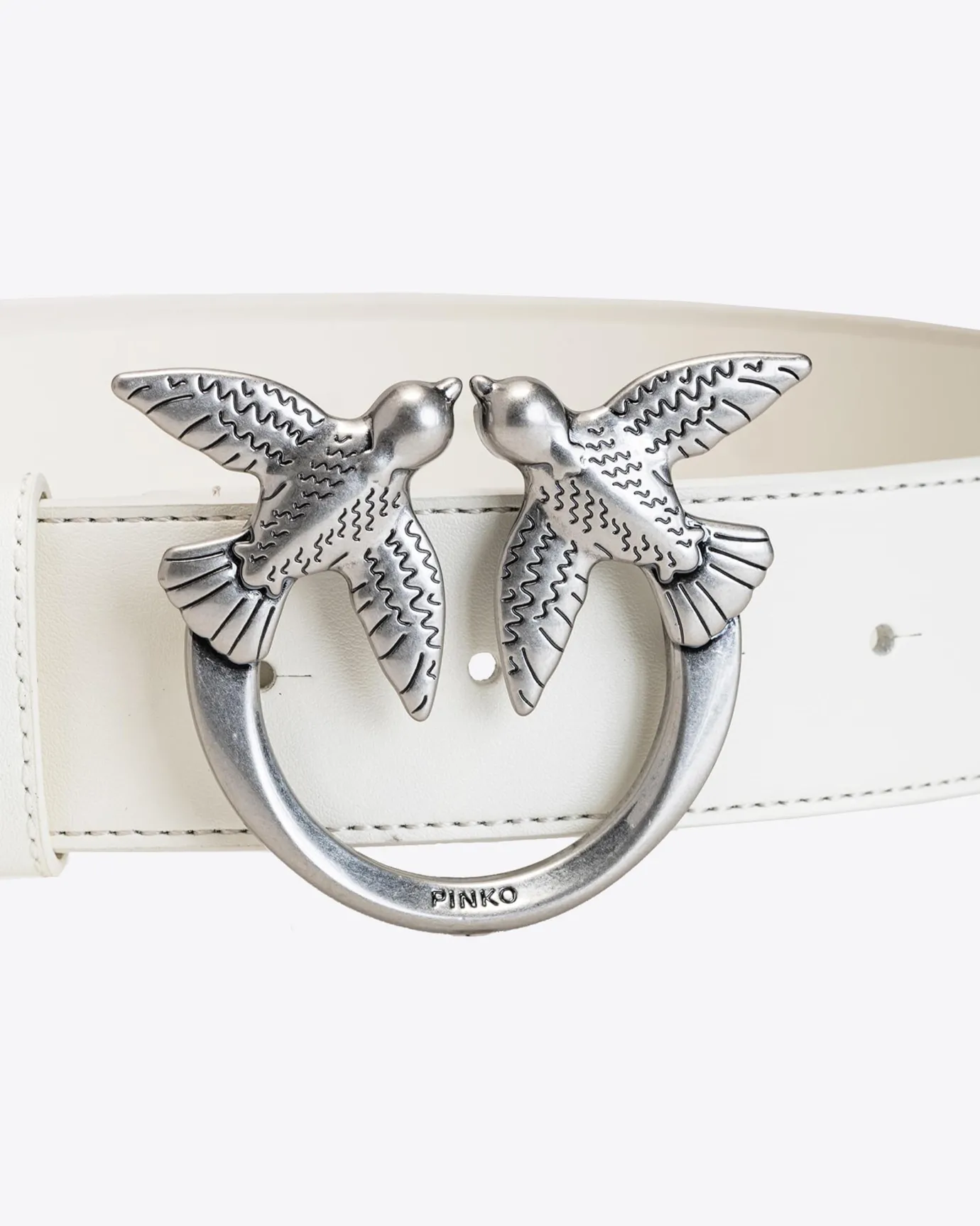 Ceintures|PINKO Ceinture Love Birds En Cuir Blanc+Blanc-Vieil Argent