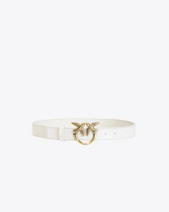 Ceintures|PINKO Ceinture Love Birds En Cuir Blanc+Blanc-Or Antique