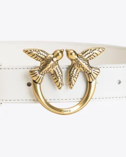 Ceintures|PINKO Ceinture Love Birds En Cuir Blanc+Blanc-Or Antique