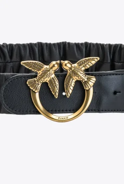 Ceintures|PINKO Ceinture Love Birds Froncee Noir-Vieil Or